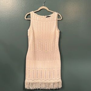 St John Couture white/off white sheath dress with fringe bottom.